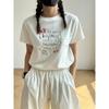 Camiseta Única con Estampado de Lazo para Mujer, Verano 2026, Hombro Normal, Algodón Puro, Manga Corta, Estilo Ins Coreano, Top Dulce, Camiseta Básica