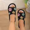 Chinelos Coloridos de Lã Teddy com Estampa Floral, Slip-On, Antiderrapantes, Sola Grossa, Lona, Confortáveis para os Pés, Adequados para Uso Doméstico, Chinelos de Exportação Transfronteiriços
