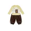 Ropa para Niños Estilo Coreano Conjunto de Ropa de Otoño para Niñas, Tirantes con Estampado de Dibujos Animados Lindos, Pantalones Casuales de Encaje Conjunto de Tres Piezas para Bebés y Niños Pequeños