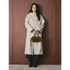 Nuevo Abrigo de Invierno Estilo Coreano de Moda Louvre de Doble Botonadura de Longitud Media de Lana por Ambos Lados Silueta Holgada Abrigo para Mujer