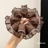 Goma para el pelo de encaje de malla con lunares color café estilo coreano para mujer, moño estilo perezoso, accesorio para el pelo grande y elegante, goma para el pelo