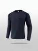 Camiseta Deportiva para Hombre de Manga Larga con Cuello Redondo Gris Oscuro, Transpirable de Secado Rápido, Top para Fitness al Aire Libre, Running y Entrenamiento