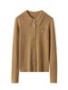 Camisa de Punto con Cuello Polo Solapa Elegante Color Sólido Lana Abrigo Primavera y Otoño Nuevo Suéter Fino de Mujer Cárdigan