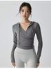 Ropa de yoga con capucha para mujer, otoño e invierno, para correr, pilates, deportes, manga larga, entrenamiento, cuello en V, top de fitness, novedad de 2024