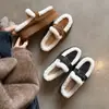 Pantuflas Cerradas de Suela Gruesa para Mujer, Pantuflas Semi-Cubiertas, Nuevo Estilo Otoño e Invierno, Piel de Vaca, Lana Cálida, Pantuflas Planas para Exteriores para Mujer