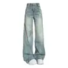 Jeans de pierna ancha de cintura alta retro americano para mujer, nueva colección de otoño, diseño de alta costura, corte holgado, fluidos, pantalones rectos hasta el suelo