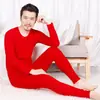 Roupa íntima masculina fina vermelha de manga comprida com colete vermelho, tamanho grande, para usar por baixo, festiva