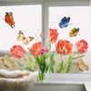 D20005 Tulipán Rojo Mariposa Pegatina para Ventana Pegatina de Cristal Visible por Ambos Lados Puerta y Ventana Sala de Estar Dormitorio Pegatina Decorativa