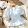 Blusa Chic de Verano de Moda Estilo Francés Nicho Azul Manga Corta Ropa de Abrigo Nueva para Mujer 2026