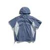 Yidao Vintage 2026 Verano Nuevo Estilo Japonés Exterior Bloque de Color Deportivo Secado Rápido Con Capucha Media Cremallera Jersey Manga Corta
