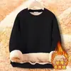 Sudadera de sherpa de peso pesado estilo americano, unisex, con forro y grosor añadidos, cuello redondo, versátil, cálida y disponible en tallas grandes, de manga larga