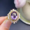 Anillo de amatista natural puro para mujer, cristal natural, piedra nude morada, tamaño: 8*10mm. plata de ley S925 de alta calidad