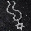 Colar Masculino Estilo Novo Europeu e Americano Corrente Cubana Totalmente Cravejada Estilo Hip-Hop Pingente Personalizado de Estrela de Seis Pontas