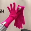 Guantes Largos de Dopamina para Mujer Otoño e Invierno Gruesos Cálidos Resistentes al Frío Color Sólido Lana Mezclada Tejidos Ciclismo Conjunto de Cinco Dedos