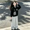 Conjunto de Ropa de Otoño para Niñas 2026 Nuevo Estilo Sudadera con Capucha y Pantalones de Pierna Ancha a Cuadros Conjunto de Dos Piezas para Niños Mayores, Casual y Moderno