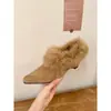 Estilo Suave! Sapatos de Camurça Retro Bico Fino com Borda Peluda para Mulheres, Sapatos de Inverno com Forro de Lã Aumentadores de Altura