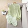 Pijama feminino estilo Xiaoxiang com gola redonda, primavera e outono 2024, novo, tecido bolha Zou, cor sólida, manga longa, doce, conjunto de roupas para casa