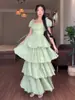Vestido con falda abullonada y cintura de malla fresca reductora de edad francesa para mujeres europeas y americanas de verano 2024