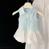 Saia Bufante de Verão para Meninas Novo Vestido Fofo Infantil Colete Vestido Doce de Flor Bebê Roupa Infantil