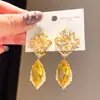 Pendientes de Plata Recubierta de Oro Real de 18K con Aguja de Plata, Flor de Circonita y Gota de Agua, Pendientes de Lujo Ligero de Gama Alta, Accesorios para Orejas Estilo Corte Vintage
