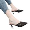 Sandalias de Exterior con Tacón Alto para Mujer, Novedad Primavera 2026, Medias Zapatillas Versátiles de Malla con Puntera Puntiaguda y Pedrería, con Tacones Finos