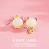 Aretes Lindos de Gato Atrae Fortuna de Jade Hetiano Natural para Mujer, Elegantes Joyas de Oreja de Gato con Lazo de Plata S925, Regalo para Novia, Venta al por Mayor