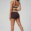 Shorts Fitness Casuais Confortáveis Top Sem Mangas Pilates Esportes Treino Marrom Conjunto de Roupa de Yoga Feminino
