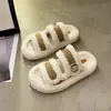 Chinelos de pelúcia Boken tamanho grande novos chinelos de uma tira inverno sola grossa chinelos de algodão chinelos de pele mulheres fecho mágico uso externo