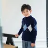 Suéter de punto de lana pura de cuello medio para niños, suéter de punto con combinación de colores para otoño e invierno, jersey de punto, camiseta interior de cachemira para niños y niñas