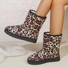 Botas de Mujer Tallas Grandes Transfronterizas 2026 Nuevo Estilo Europeo y Americano Punta Redonda para Exteriores Suela Gruesa Estampado de Leopardo Botas Grandes de Algodón Botas de Media Pantorrilla para Mujer