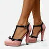 2026 Nuevas Sandalias de Tacón Alto con Tira en T de Charol Estilo Europeo y Americano para Mujer, Tacón Grueso, Suela Gruesa, Tallas Grandes, Zapatos de Tacón Ultra Alto