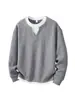 Suéter de punto para hombre de comercio exterior transfronterizo, corte holgado, imitación de dos piezas, color liso, versátil para el otoño casual, con un toque de alta gama