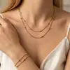 Pulseira de joia quadrada em aço inoxidável com contas empilhadas de camada dupla banhada a ouro para mulheres, projetada para exportação transfronteiriça