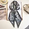 2025 Nuevo Pañuelo Flotante de Satén Moda Europea y Americana Decorativo Largo Estrecho de Seda Pañuelo Protector Solar Venta al por Mayor