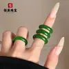 Anel de Dedo Anelar Verde Yang de Jaspe Jade Hetian Natural Anel de Corrida Material com Densidade Fina e Bom Fabricante Atacado