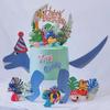 Tarjeta de decoración con pegamento suave para tarta de cumpleaños infantil con diseño de dinosaurio jurásico de dibujos animados