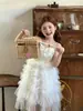 Vestido de Tule com Alças de Verão Novo Estilo para Meninas, Vestido Longo Colete Infantil, Vestido Princesa da Moda para Meninas Jovens