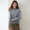 Estilo Otoño e Invierno Cachemira para Mujer Dobladillo Enrollado Cuello Semi Abierto Botones Ajustado Capa Base Cárdigan Manga Larga Múltiples Botones Suéter Tejido