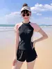 Traje de Baño Deportivo para Mujer Estudiante Conservador Dividido Protector Solar Secado Rápido Traje de Neopreno Manga Corta Pantalones de Playa Traje de Baño para Aguas Termales de Mujer