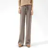 Pantalones de punto de cachemira gruesos de pierna ancha para mujer en otoño e invierno, de cintura alta, corte holgado, con efecto de caída, adelgazantes, de pierna recta y de largo hasta el suelo, de lana