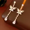 Brincos Pingente Borboleta Gota d'Água Zircônia Agulha de Prata Estilo Coreano Pequenos Frescos Simples Estilo Ins Brincos da Moda Brincos Personalizados