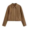 Exportación Transfronteriza Venta Caliente 2025 Otoño Nuevo Diseño de Top Corto para Mujer Chaqueta con Cremallera y Solapa de Gamuza