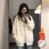 Moletom feminino solto e casual 2026, blusa fina com capuz para primavera e outono, novo estilo popular, jaqueta com zíper, inspirada em dopamina