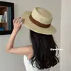 Sombrero de Paja Retro Británico de Ala Plana Estilo Casual Perezoso para Mujer, Sombrero de Sol Versátil para Protección Solar de Verano