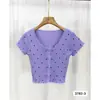 2025 Verano Dulce Nuevo Diseño Cuello en V Lunares Manga Corta Tejido de Punto Cardigan Corto Ajustado para Mujer