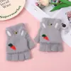 Guantes de felpa a prueba de viento para mujer Invierno Cálido Estudiante Guantes sin dedos abatibles para exteriores Medio dedo Gruesos Guantes para escribir
