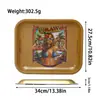 Bandeja para Cigarrillos de Hojalata Transfronteriza 34*27cm, Bandeja de Almacenamiento Cuadrada Grande con Patrón Metálico, Bandeja para Manejo de Tabaco