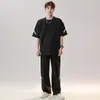 Traje Casual de Seda de Hielo para Hombre, Nueva Moda de Verano, Camiseta Cómoda de Cuello Redondo, Conjunto de Dos Piezas de Manga Corta para Hombre, Pantalones Delgados