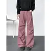 Calças de trabalho plissadas lavadas estilo americano para homens, novo modelo de primavera e outono, calças casuais retrô estilosas, algodão puro, calças retas largas