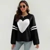 2026 Nuevo Estilo Cuello Redondo Manga Larga Forma de Corazón Bloques de Color Comercio Exterior Amazon Cómodo Casual Ajuste Holgado Manga Recta Suéter de Punto